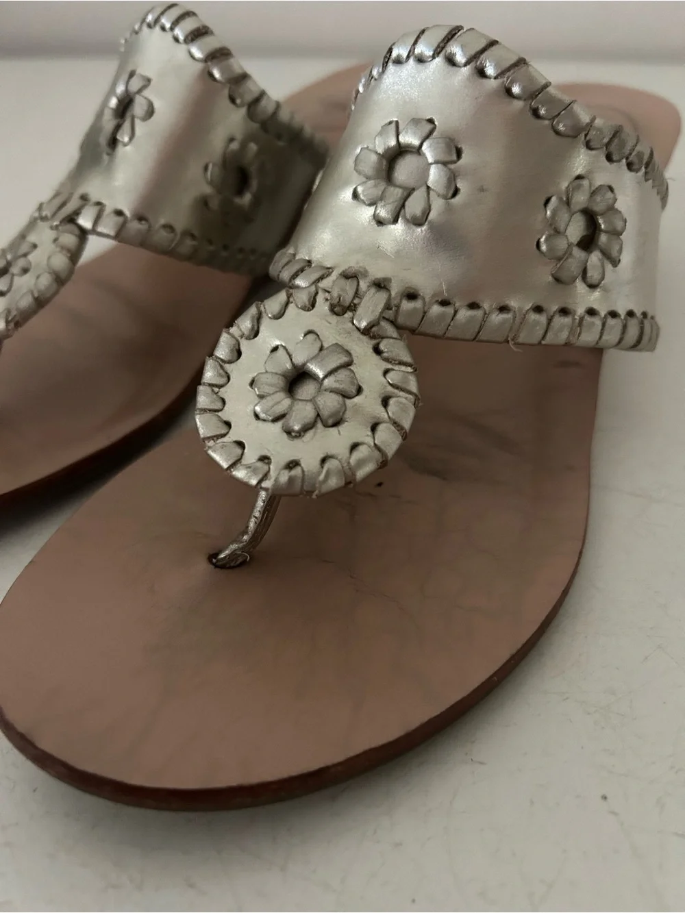 Jack Rogers Champange Leather Wood Wedge Sandals | women's 8 | 2